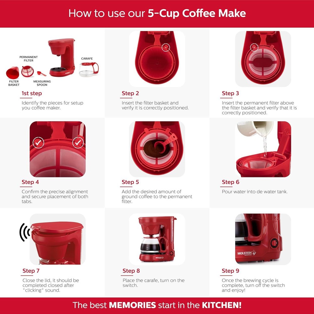 Holstein Housewares - 5 Cup Drip Coffee Maker - Convenient and User Friendly wit