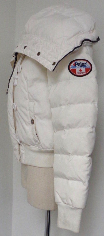 PAJAR WHITE DOWN COAT JACKET DOUBLE ZIP FRONT W BUTTONS & ADJUSTABLE COLLAR HOOD