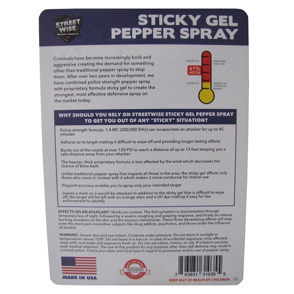 Streetwise STICKY GEL Pepper Spray (2 Pack) 1/2oz Flip Top Keychain Defense PINK