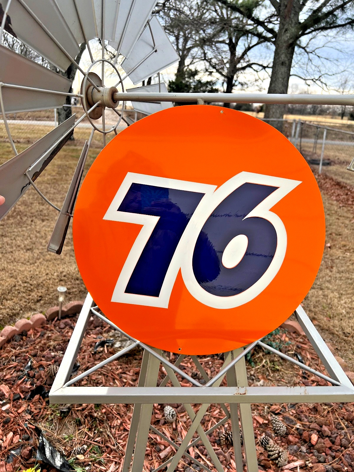 16" Round HAND PAINTED SIGN Union 76 Ball Gas Oil Station Shop Garage Art