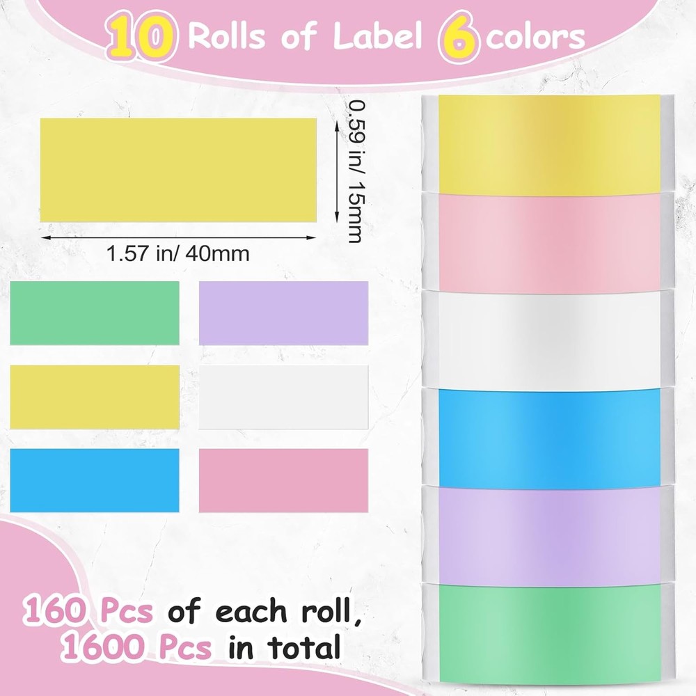 1600 Pcs Label Tapes Compatible with D30 Label Printer Maker Laminated Labeling