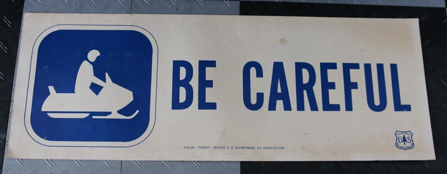 Vintage 1977 U.S. Department of Agriculture 44" x 16" cardboard sign snowmobile