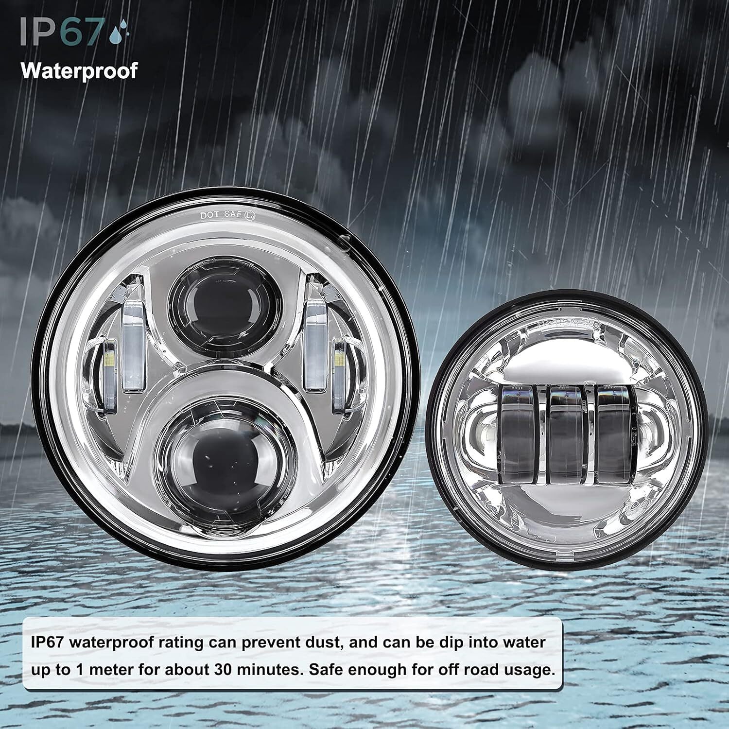 7 Inch 140W LED Headlight Hi/Lo + 2Pcs 4.5Inch 80W Fog Light for Harley Davidson