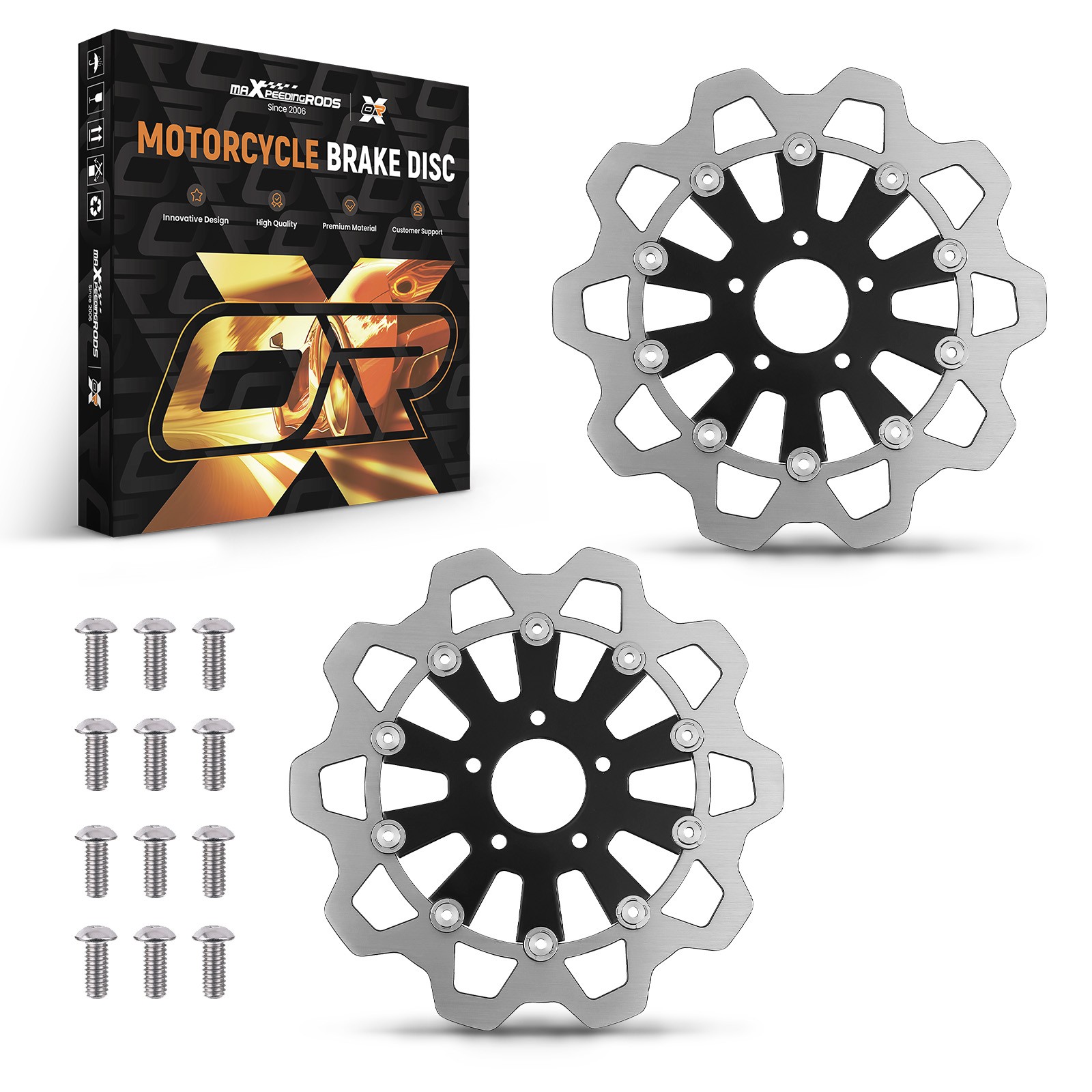 2x 11.8" Floating Front Brake Rotor for Harley-Davidson Touring 2009-2019 Black