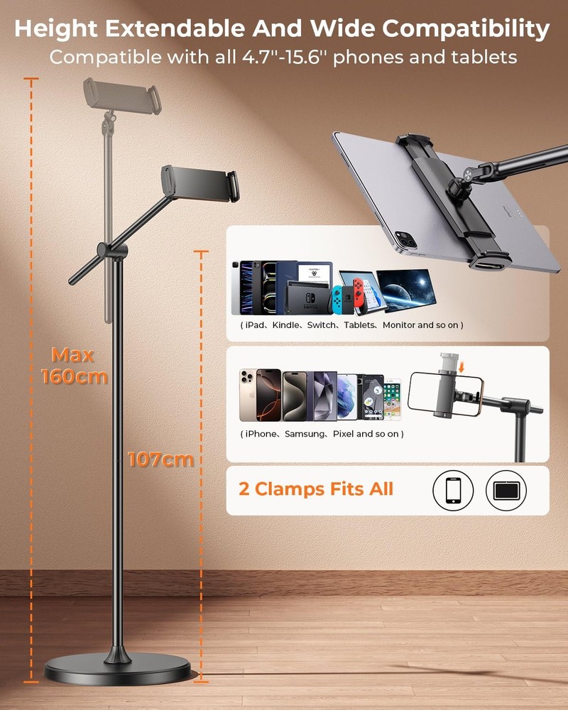 DIMONCOAT [Height-Adjustable & 360° Rotation Tablet Floor Stand Stable Base,...
