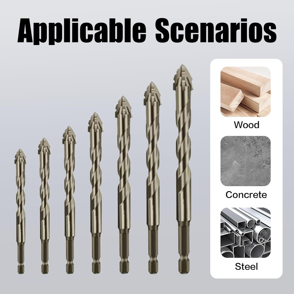 7PCS Four-Flute Sawtooth Eccentric Drill Bit, Multifunction Drill Bit Set 3-12mm