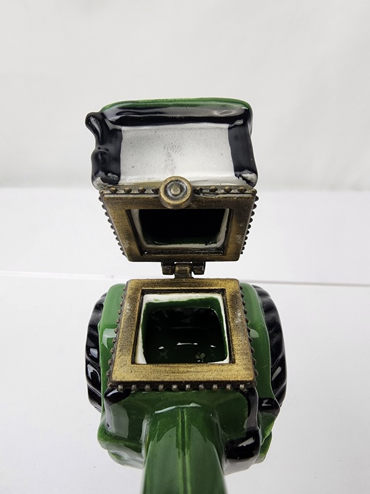John Deere Licensed Trinket Box Tractor Ceramic 2.5" Hinged Lid 1998 EUC