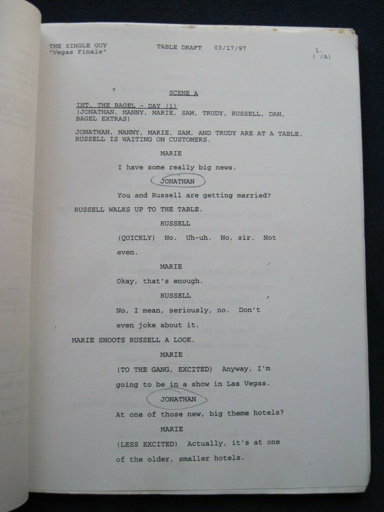 ORIGINAL SCRIPT for TVs THE SINGLE GUY - VEGAS FINALE, JONATHAN SILVERMAN's COPY