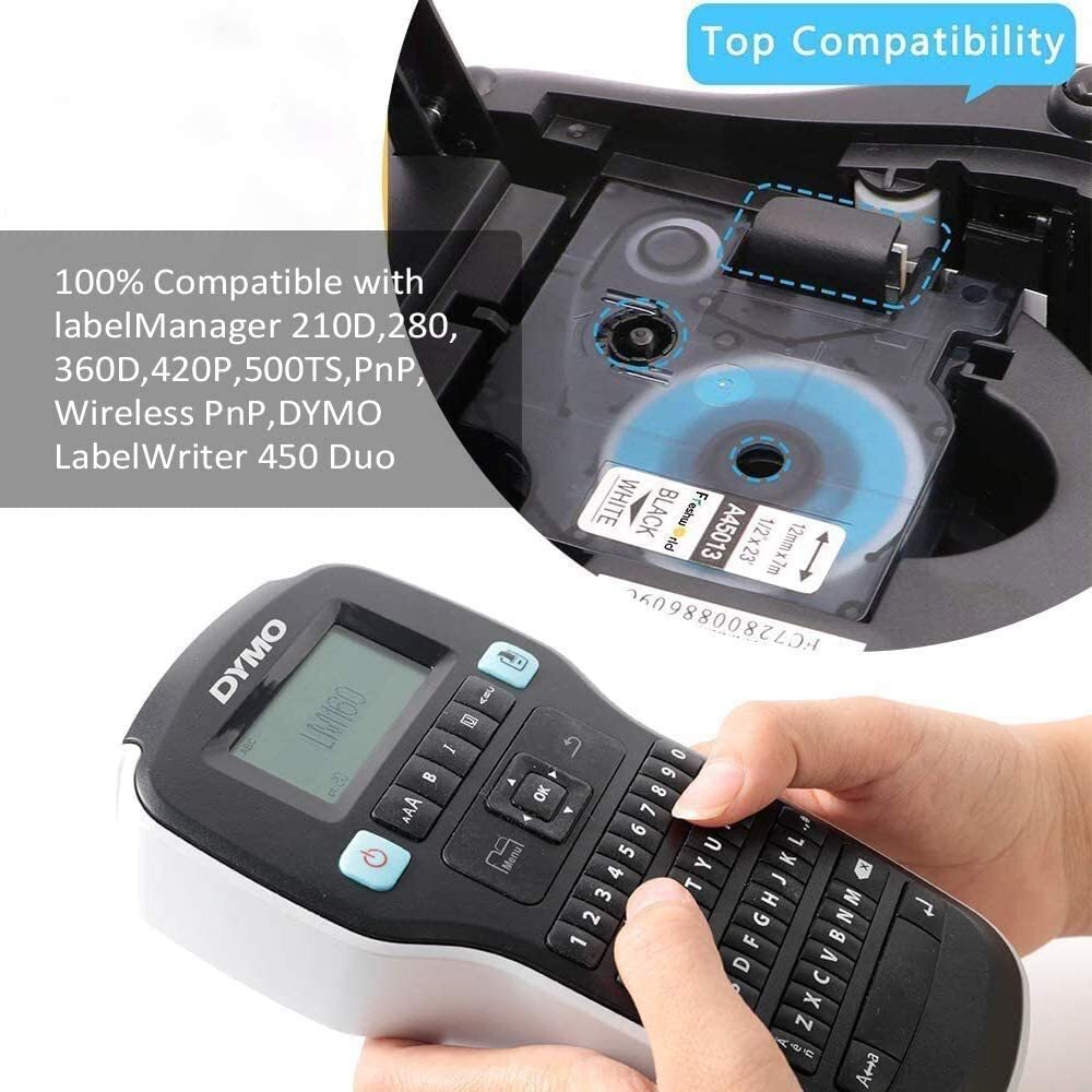 5x dymo label tape D1 45013 Black on White 1/2 Inch x 23 Feet Compatible product