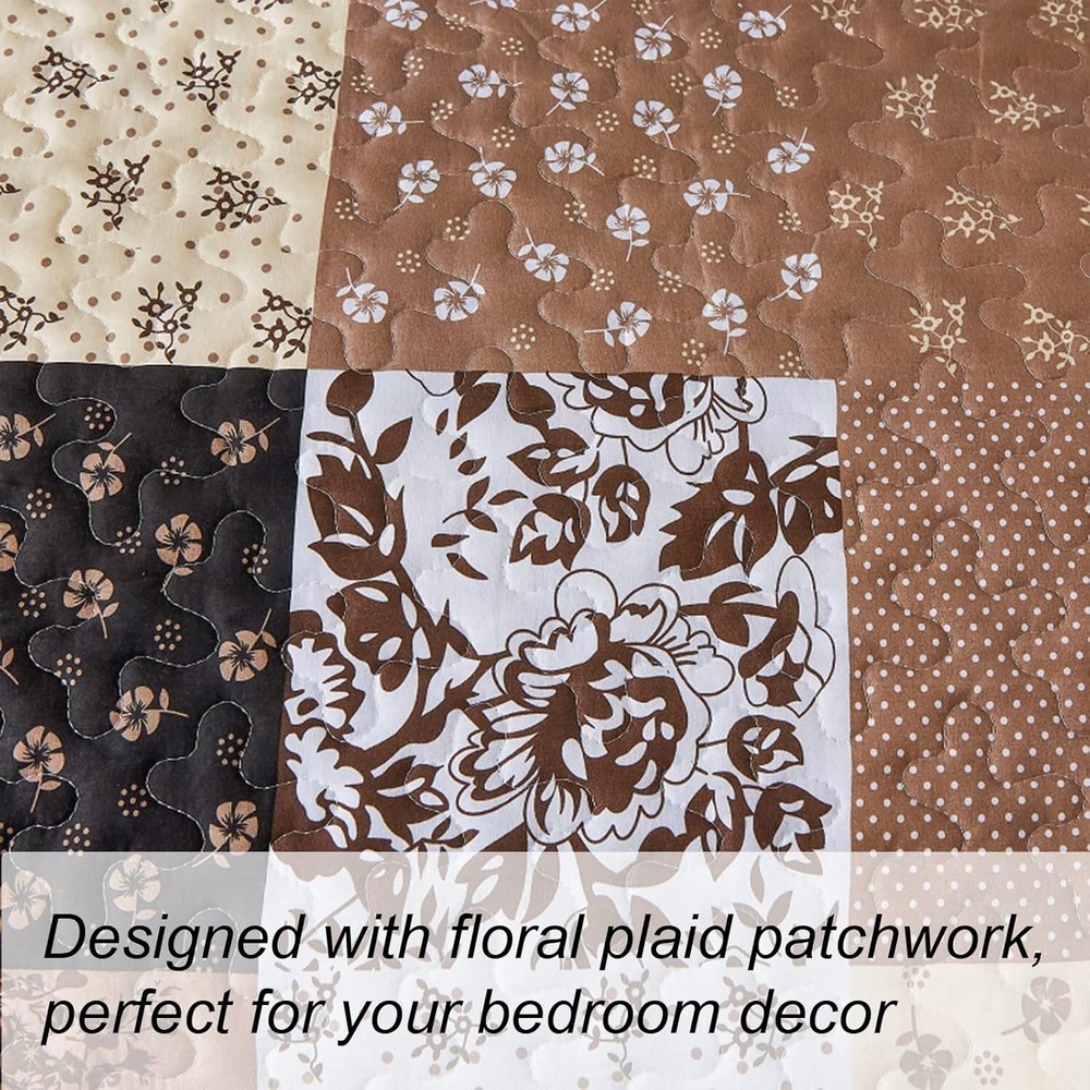Luxurious Khaki Patchwork Quilt Set - King Size, Reversible & Machine Washable