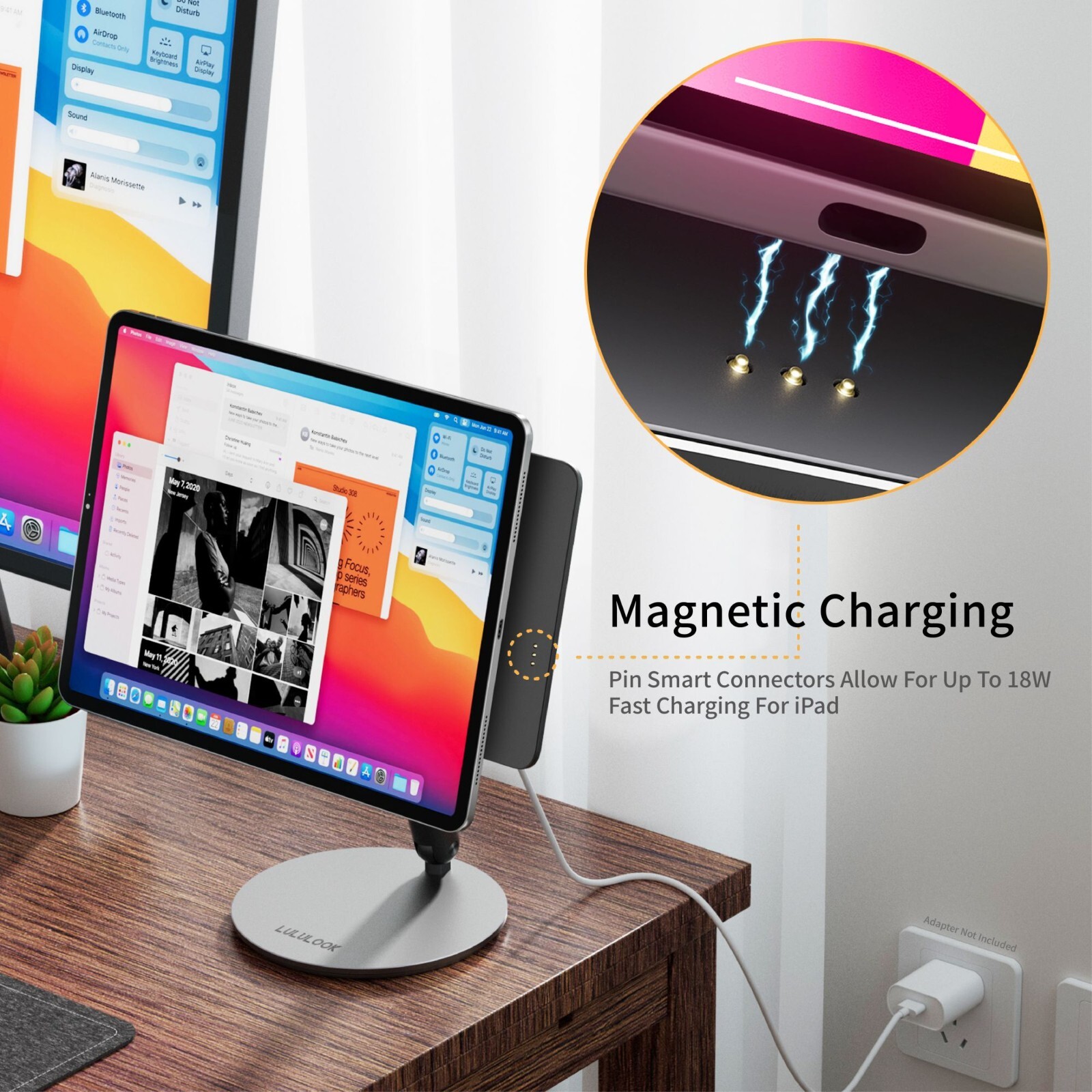 360 Rotating Foldable Magnetic Wireless Charging Stand For iPad Pro M4 13/12.9