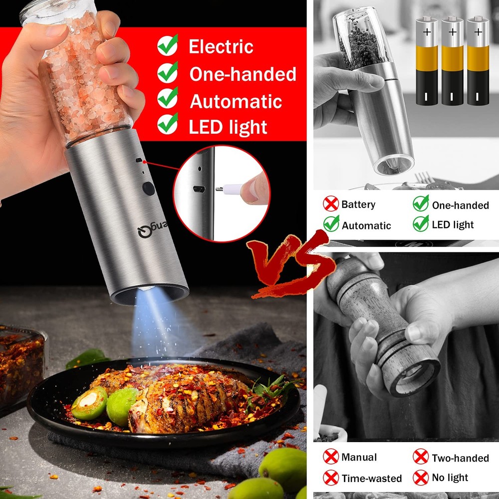 Salt and Pepper Grinders refillable 1 Pack,USB Rechargeable Kitchen Pepper Gr...