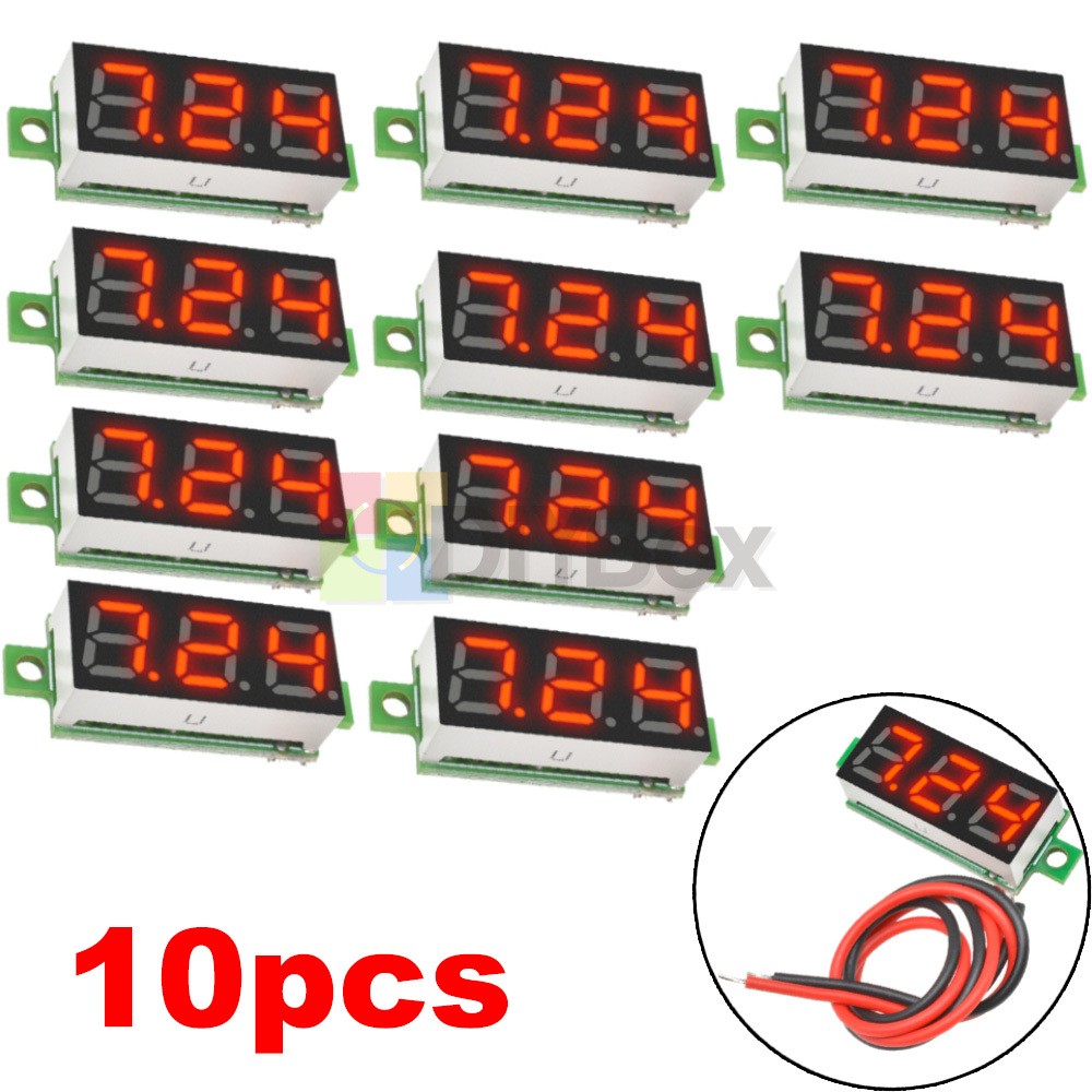 [10PCS] 0.28" Mini 2Wire Voltage Meter Red LED Panel 3-Digital Display Voltmeter
