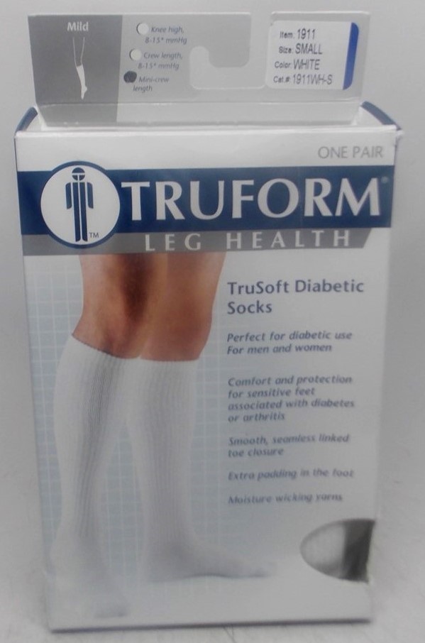 Truform Trusoft Diabetic Socks ~ Small White Mild 1911 Mini Crew (Open Box)