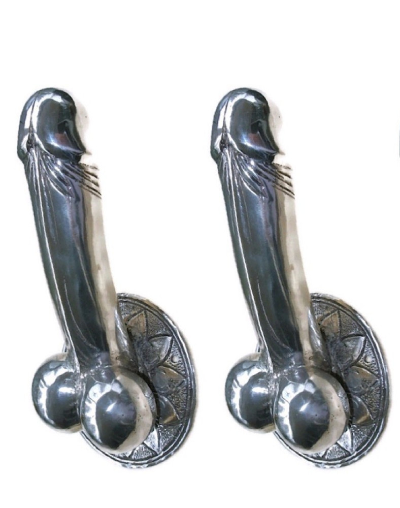 2 large version PENIS erect DOOR PULL HOOK heavy aged brass 9 " handle hand made