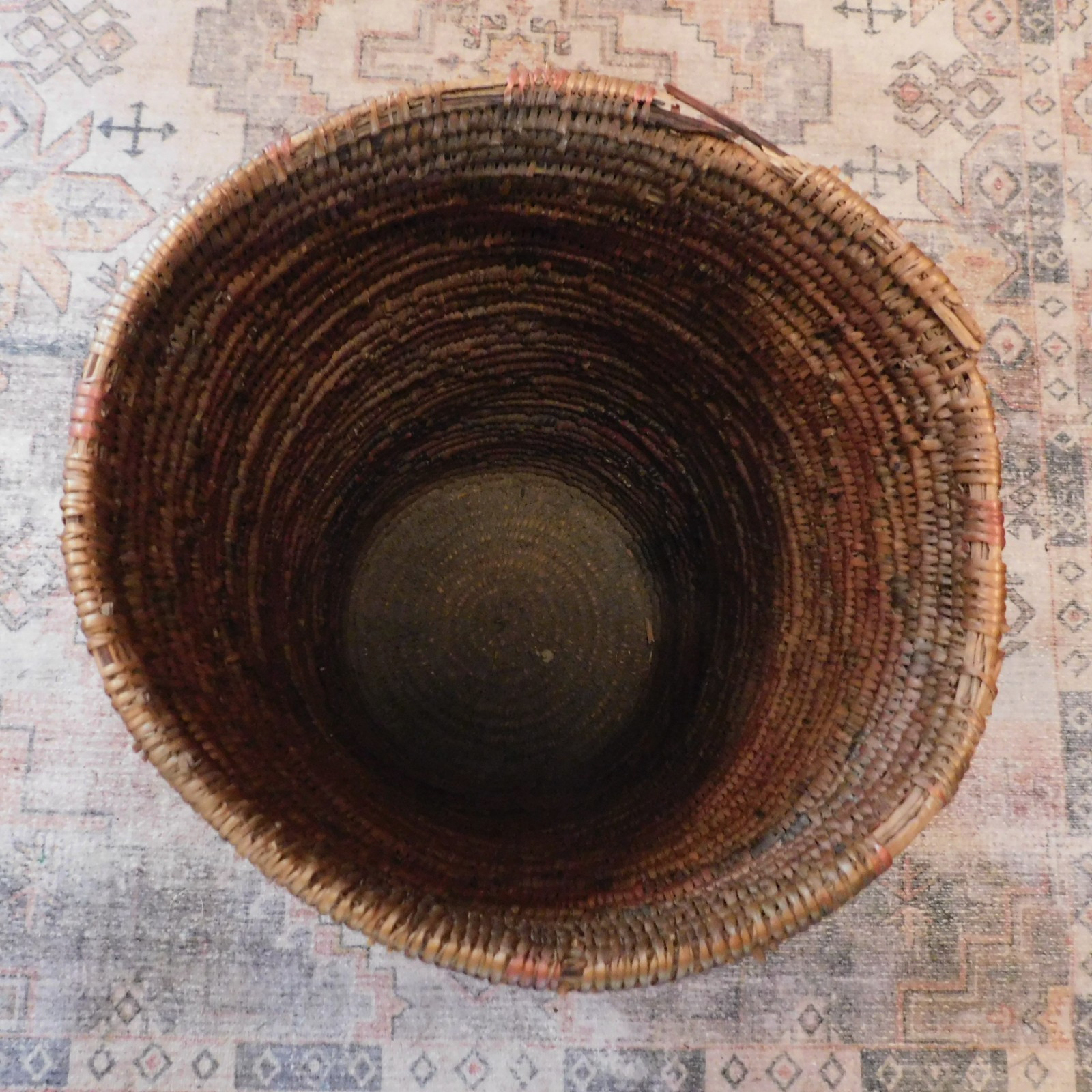 VINTAGE SOUTHWEST INDIAN JICARILLA APACHE POLYCHROME CYLINDRICAL BASKET