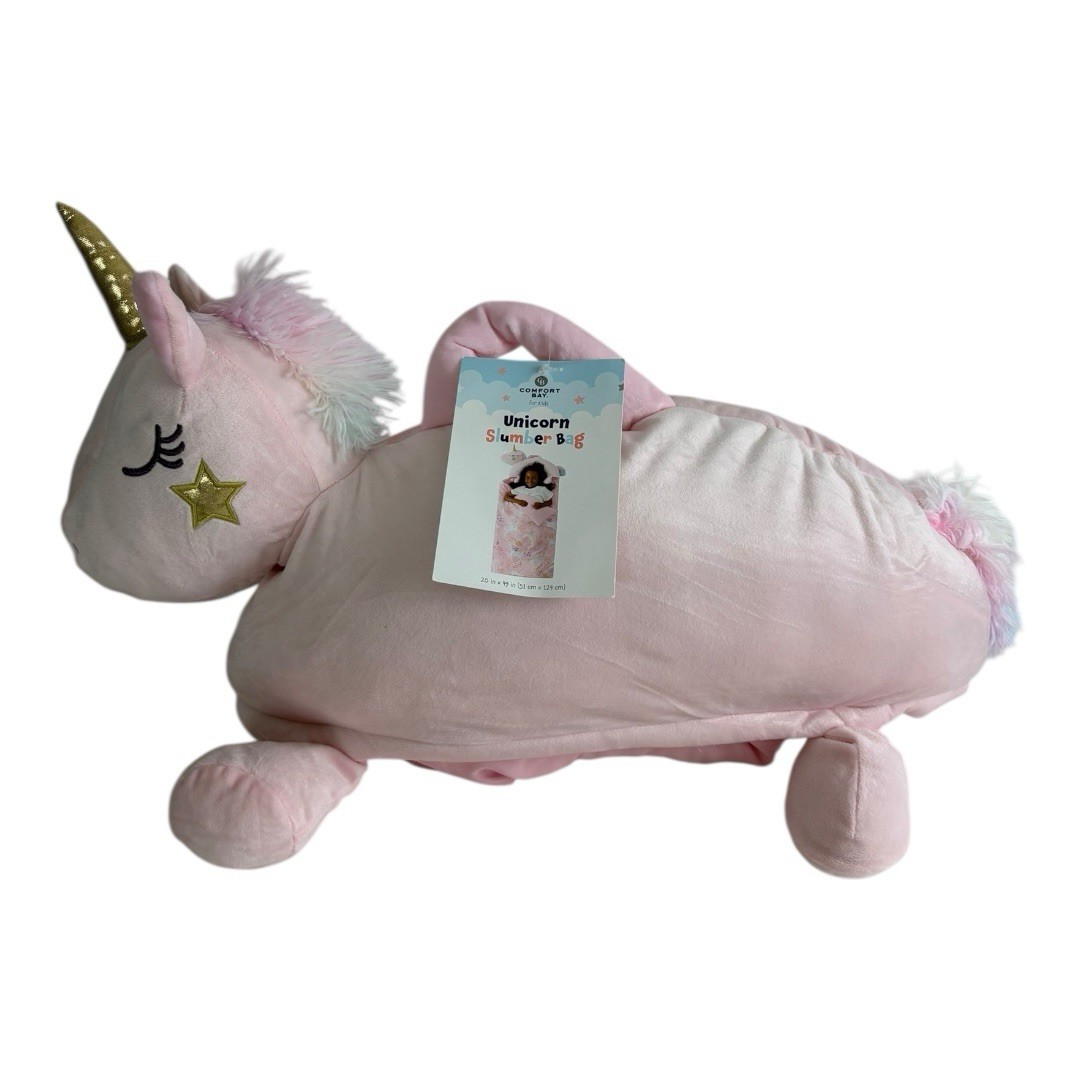 Comfort Bay Plush Pink UNICORN Kids Sleeping Bag Slumber Bag 49" x 29" NEW