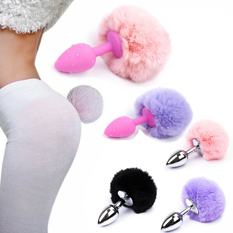 Fluffy Bunny Fox Tail Plugs Insert Silicone/metal Plugs Cosplay Binding
