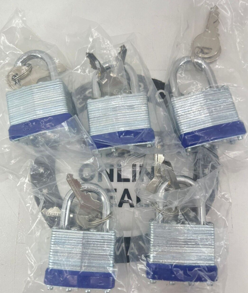 5- Pack 40mm Laminated Pad Locks Keyed the Same Alike- Marked Blue