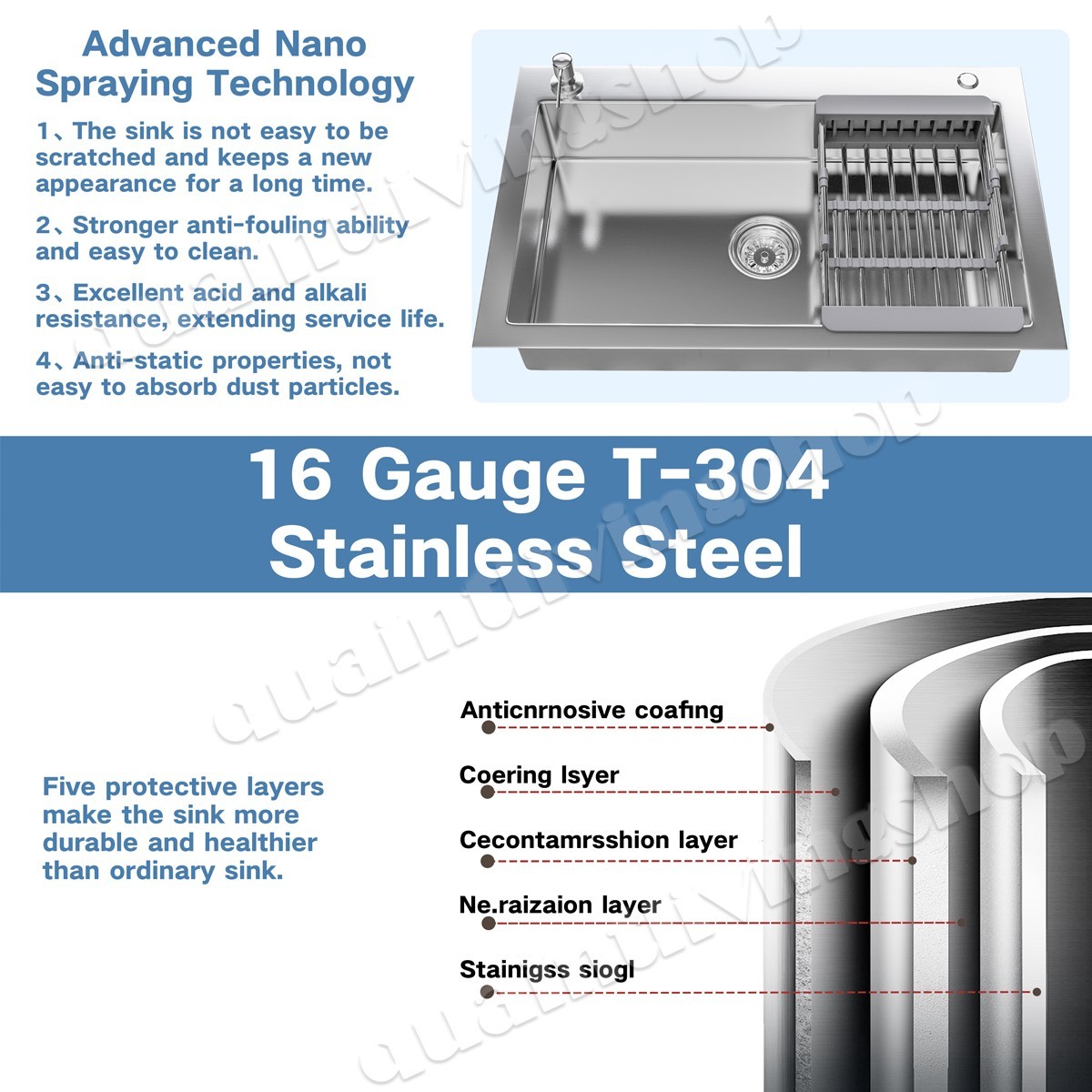 Kitchen Sink 23X17X8" Drop-in Stainless Steel Single Bowl Top Mount w/Faucet