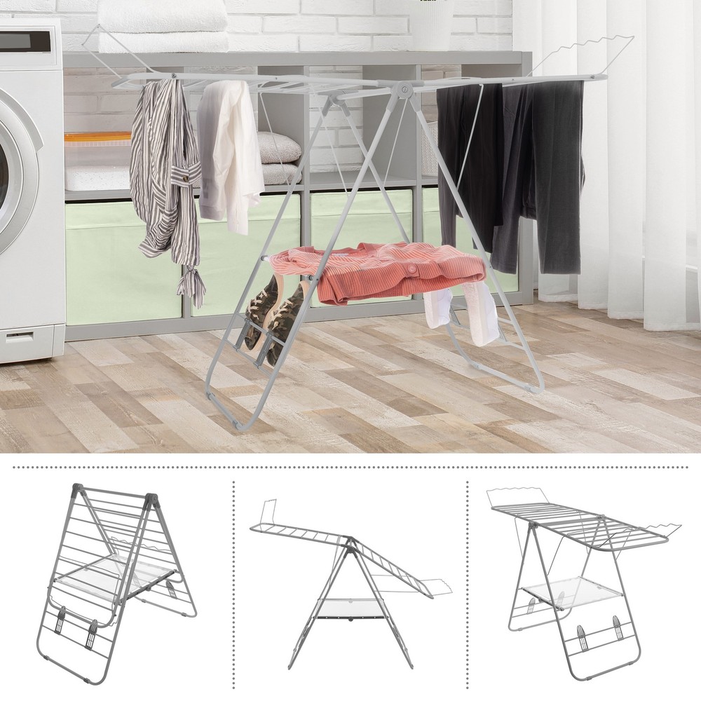 Clothes Drying Rack Portable Laundry Rack Collapsible Clothes Stand, Silver