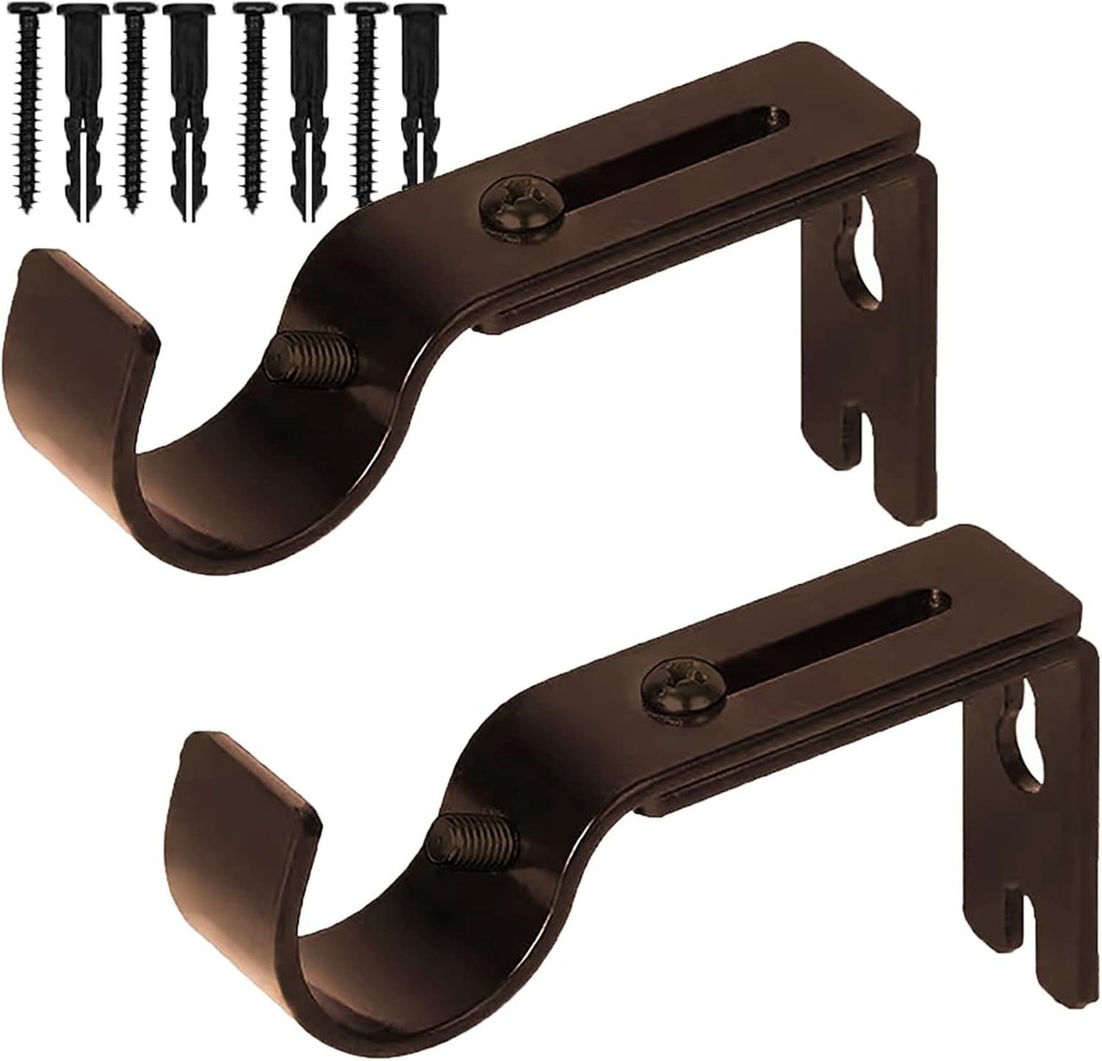 Curtain Rod Brackets for Adjustable, 2 Pack Premium Bracket Brown