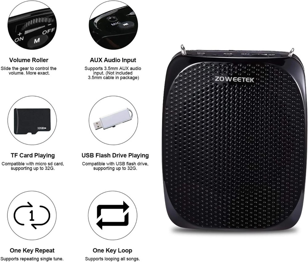 Rechargeable Mini Voice Amplifier with Adjustable Mic for Clear Communication