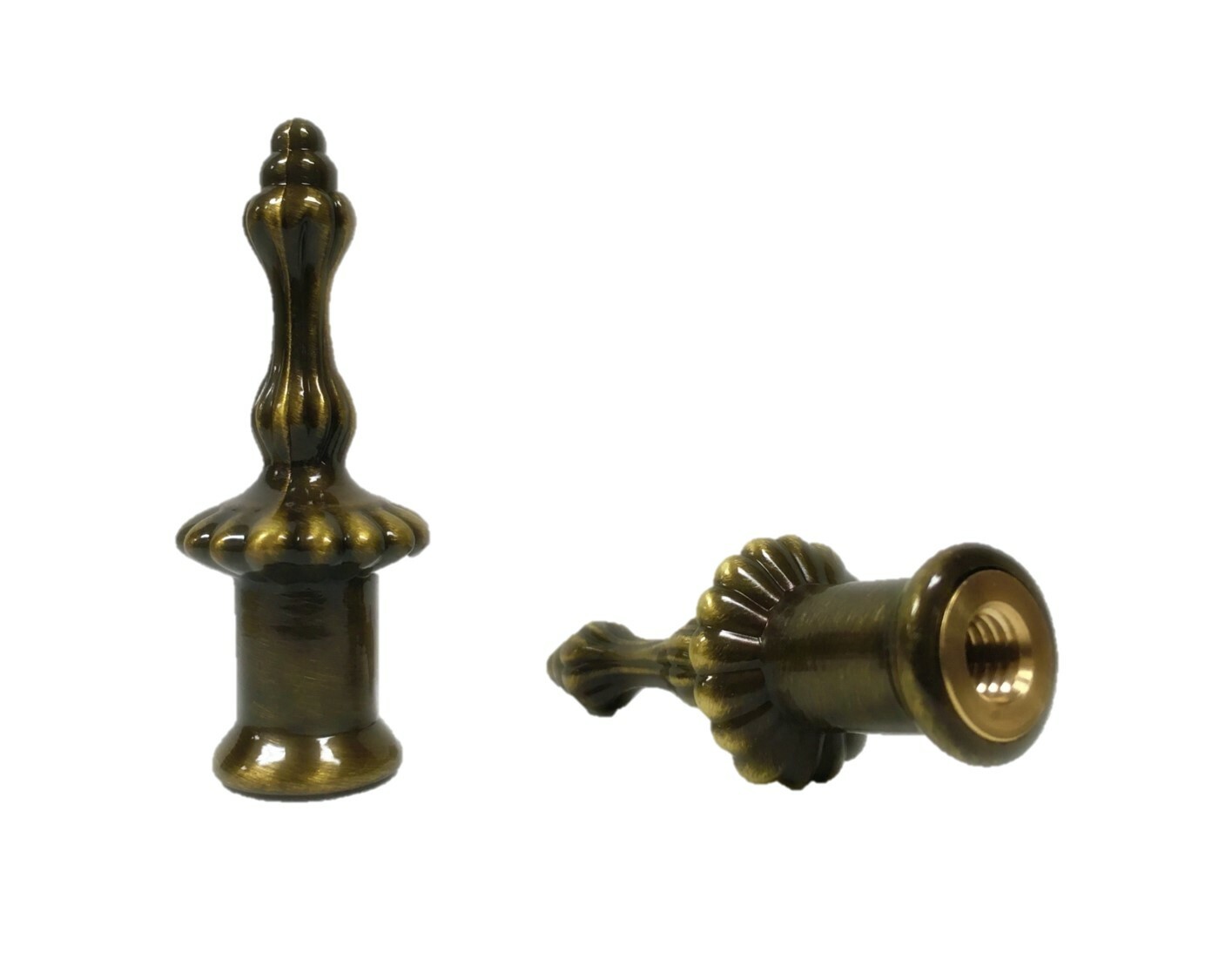 Lamp Finial-Pair of 2" Antique Brass Finish PILLAR finials-Dual Thread