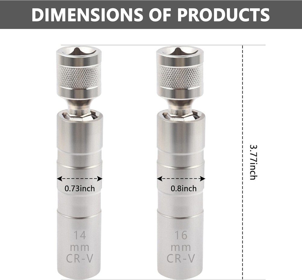 16mm & 14mm Thin Wall 12-Point Spark Plug Socket with 3/8-Inch Drive