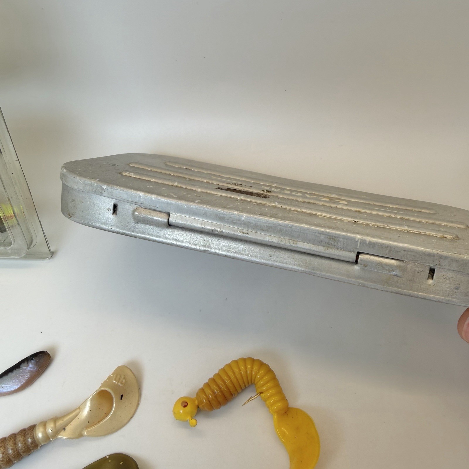 Vintage Fishing Lure Lot Soft Plastics Jigs Pocket Tackle Box Capt Micks Bass