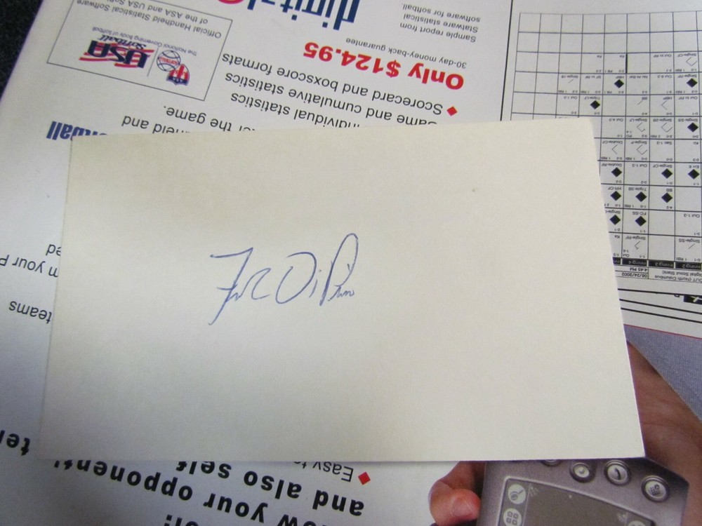Frank Diorio autographed index card