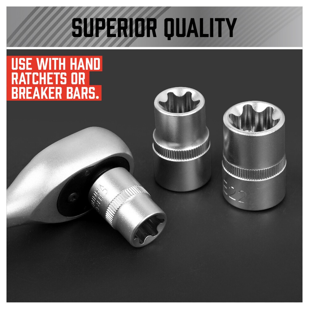 14 Pcs E Torx Star Female Bit Socket Set 1/2" 3/8" 1/4" Drive E4 -E24 with Case