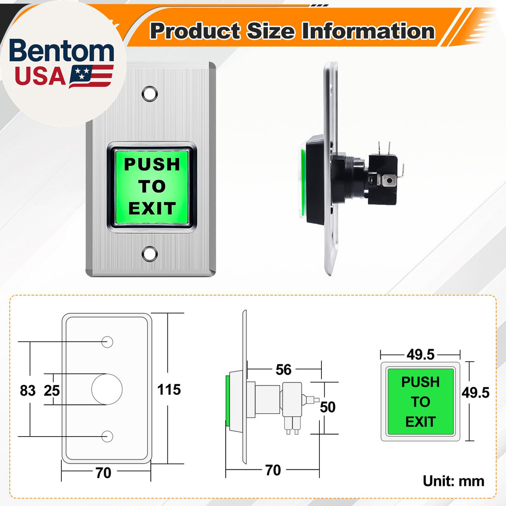 Push to Exit Button,Indoor Green Square Request to Exit Button,Stainless Steel E