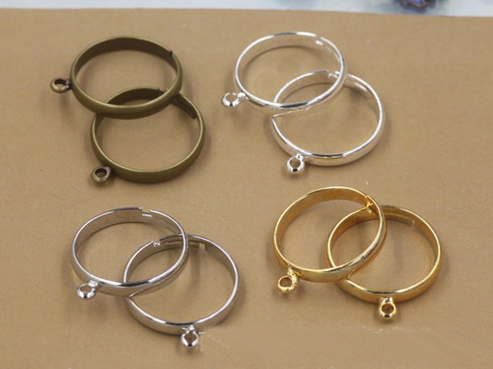 10Pcs Silver Gold Tone Brass Base Adjustable Ring Blanks With Loop Ring Making