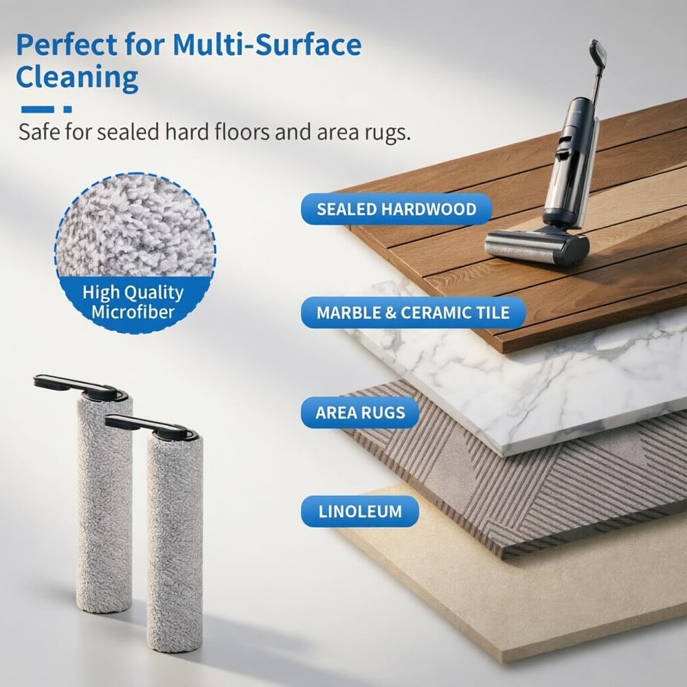 Floor One S5 Replacement Brush Roller 2 brush rollers+2 hepa filters, Grey