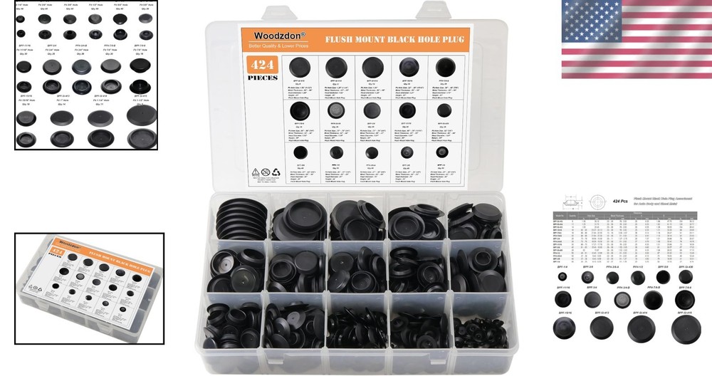 Automotive Black Plastic Plug Set - 424pcs, Assorted Sizes