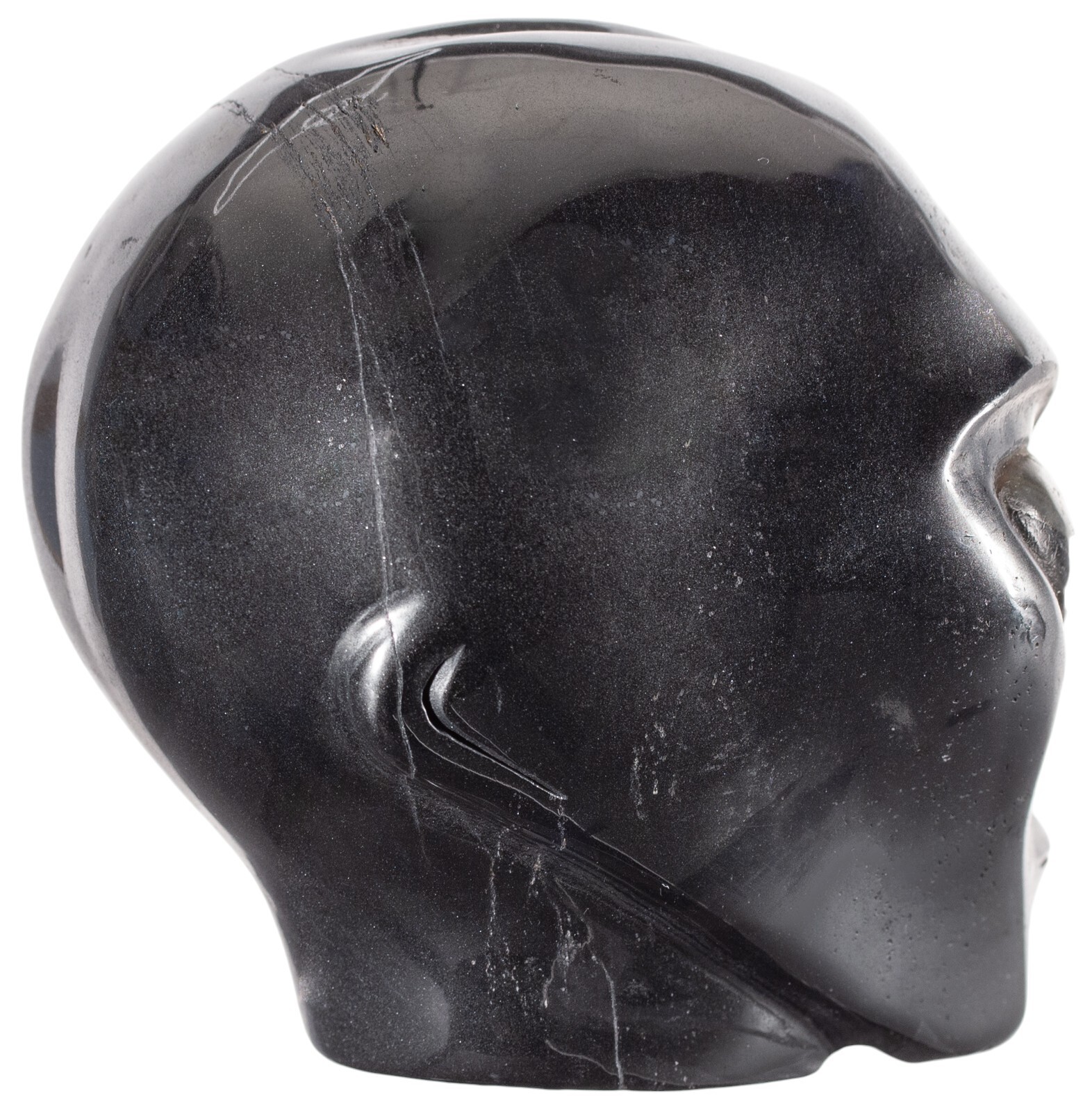 4" HEMATITE Star Being Female Alien Head Crystal Skull Labradorite Eyes Large