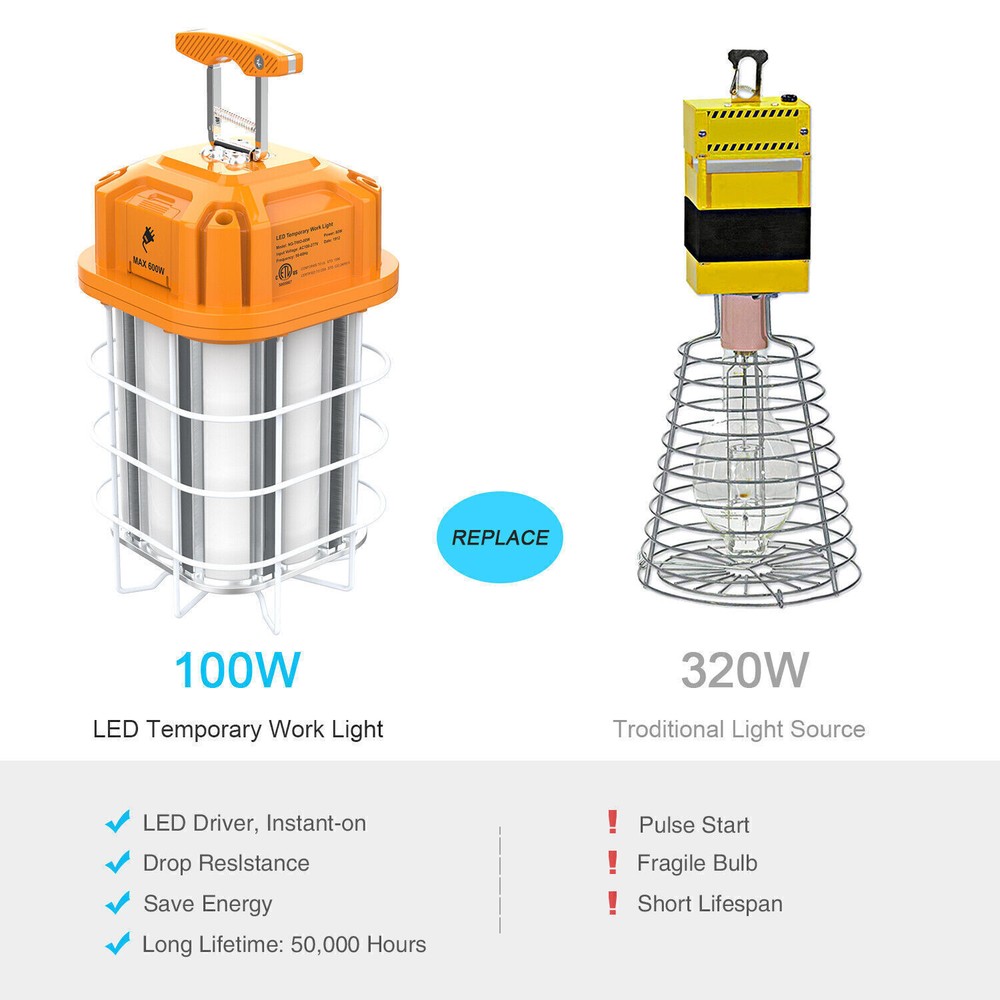 2Pack LED Temporary Work Light 100W Linkable Construction Building Highbay Light