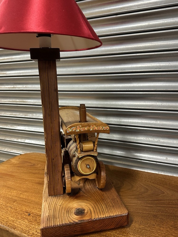 Unique Hand Carved Folk Art Traction Engine Table Lamp Scratch Built - Working