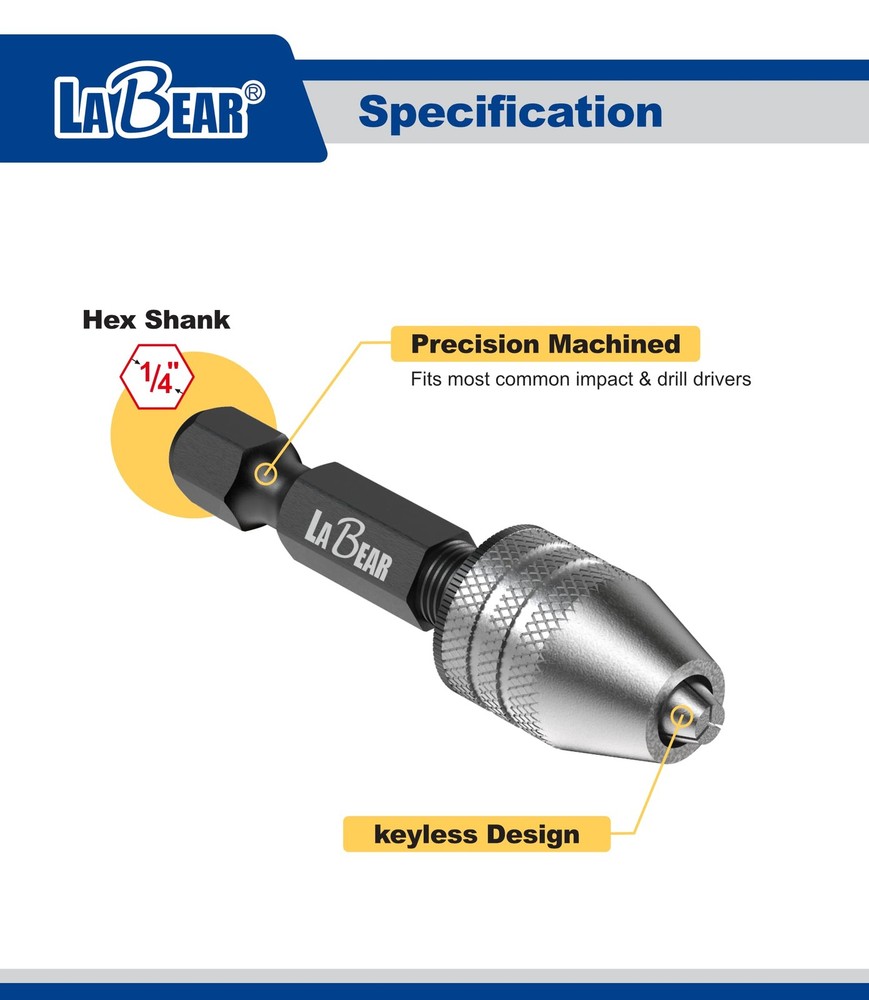 Keyless Drill Chuck Adapter 1/4 Hex Shank 0.3-3.2mm Mini Drill Bits