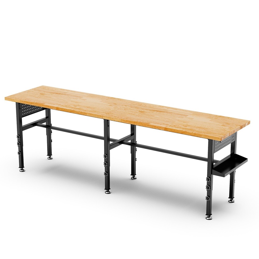 96" Adjustable Workbench with Side Pegboard Garage Work Table with Storage Box