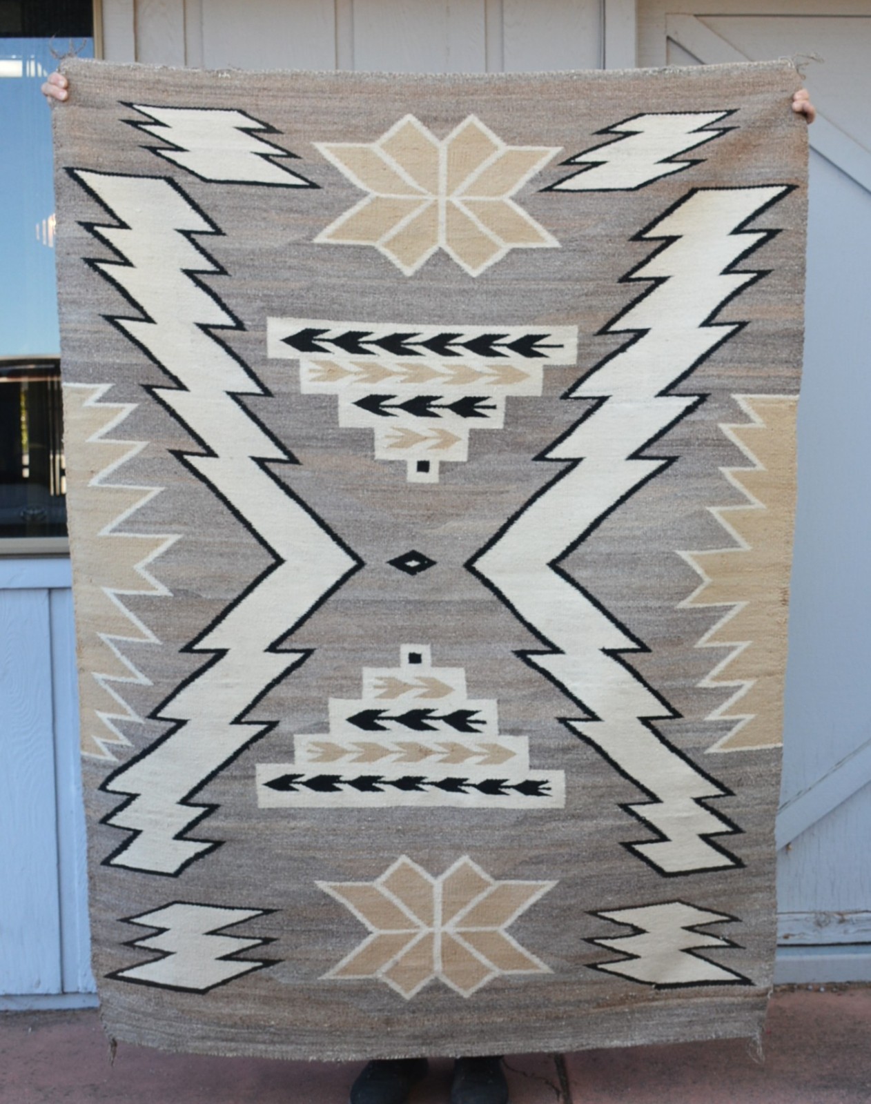Early Two Gary Hills Lightning Storm Pattern Navajo Rug - Handspun - 65" x 49"