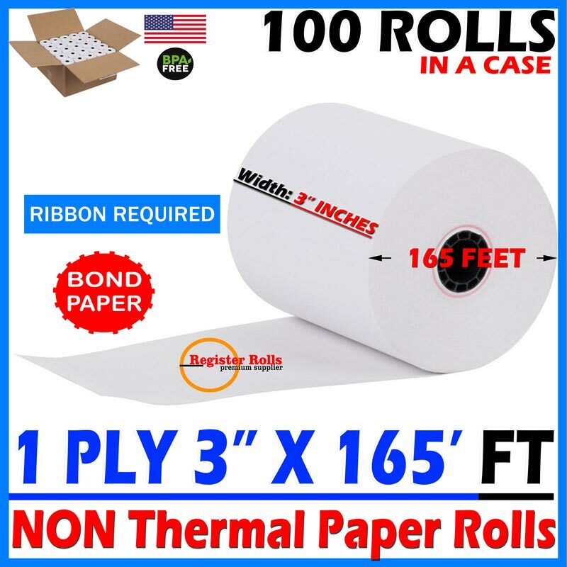 White Bond Paper Rolls, 3" x 165' - Case of 50 rolls Brand New RegisterRolls®