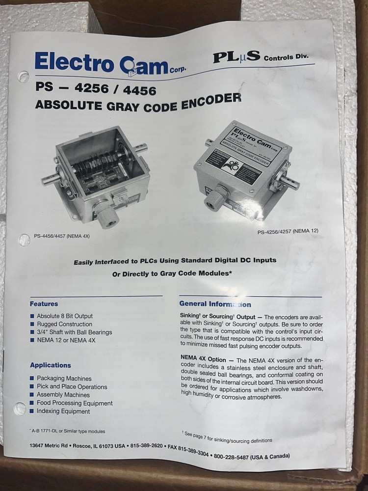 Electro Cam Absolute Gray Code Encoder-Brand New