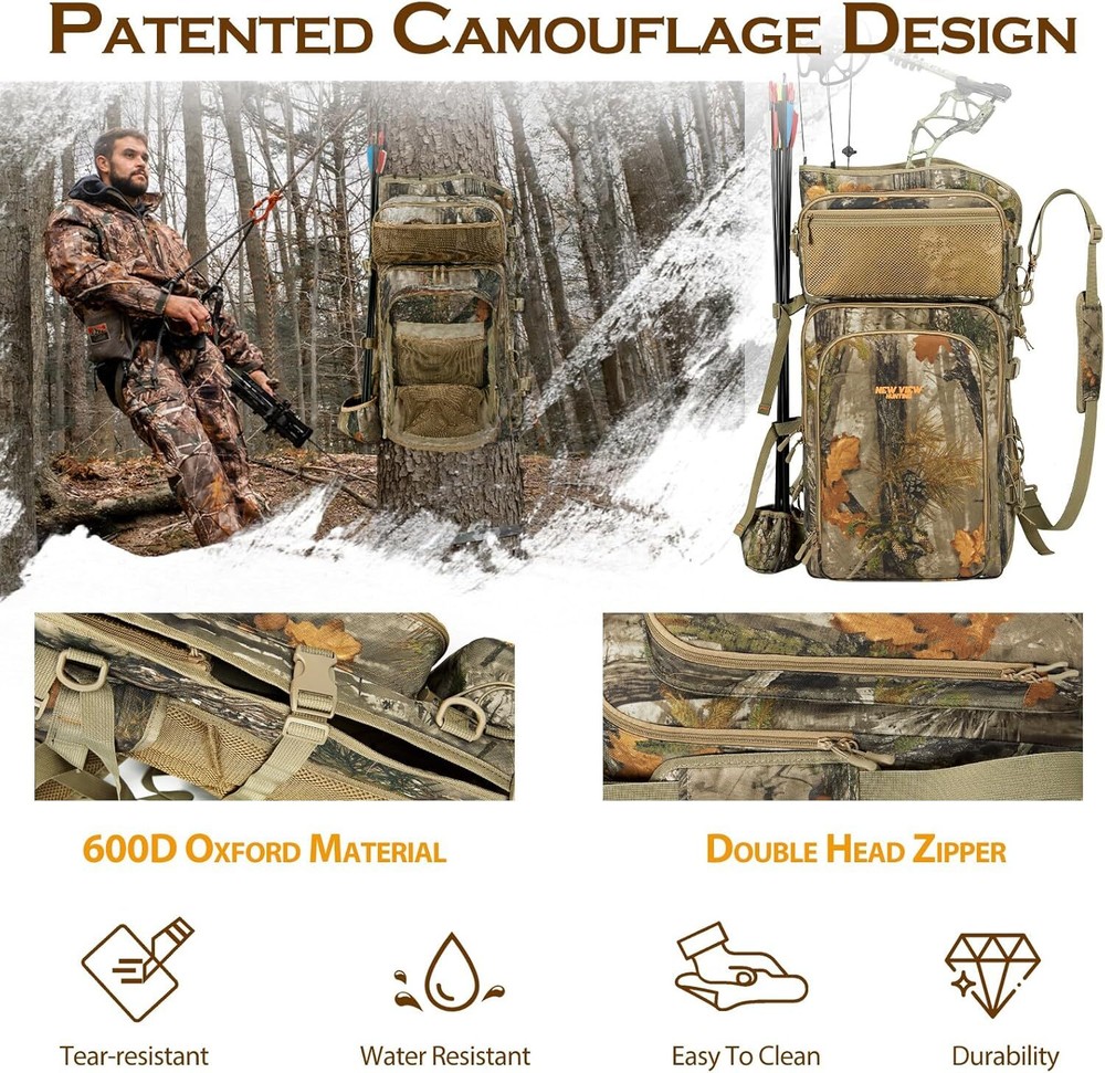 Bow Hunting Backpack, Camo Compound Bag Tree Saddle Back Pack with Bow Holder