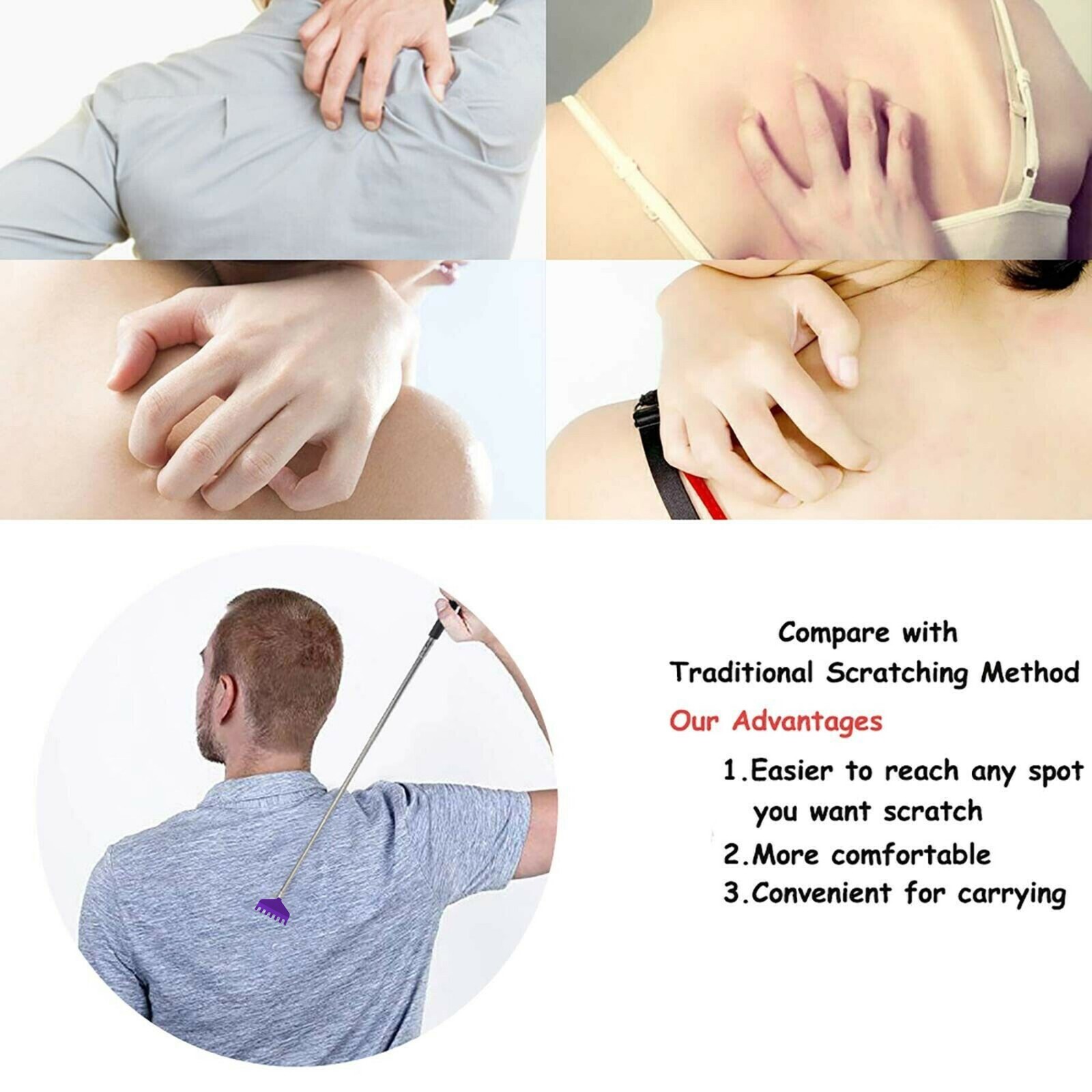 3 Pack Bear Claw Telescopic Metal Extendable Back Scratcher Back Massager Gift