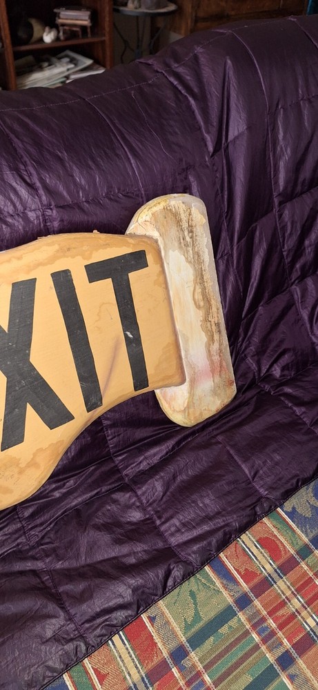 Rare Unique Wood Exit EXIT Finger Pointer SIGN Hand Wall Hanging Cool Estate 31"