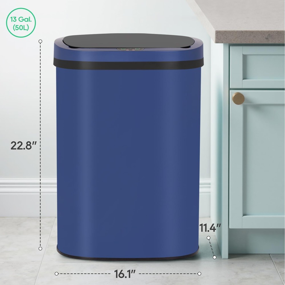 BestOffice 13‑Gallon Automatic Sensor Trash Can, Deep Blue – 50 L