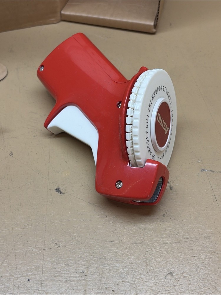 Vintage ASTRO Red Compact Model Handheld Rotary Label Maker Embosser