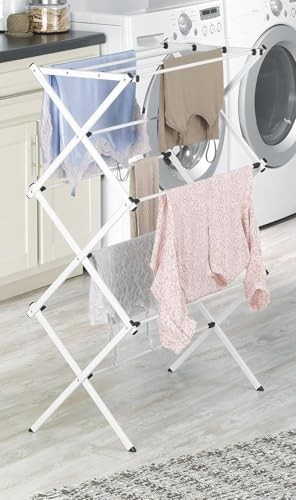 WHITMOR FOLDABLE CLOTHES DRYING RACK: 3 TIER LAUNDRY DRYING RACK - WHITE